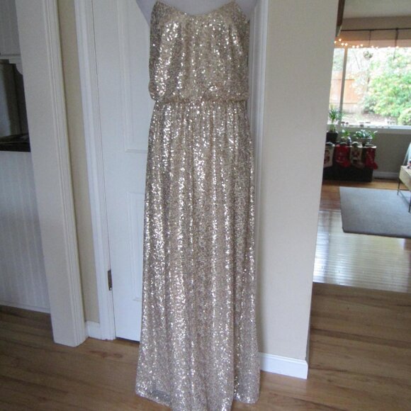NWT $199.95 DAVID’S BRIDAL Allover Sequin Blouson Tank Bridesmaid Gold Dress 10 - Picture 3 of 11